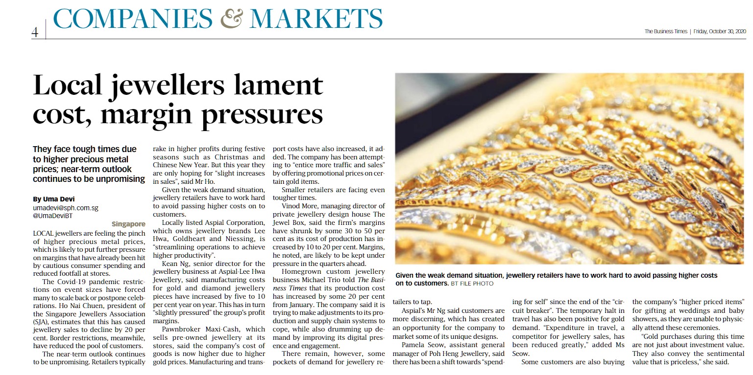 Local Jewellers Lament Costs Margin Pressures Singapore Jewellery Association